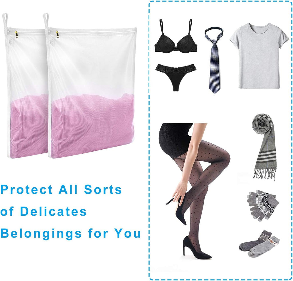 2 Pack Delicates Laundry Bags, Fine Mesh Wash Bag with Hanging Loop