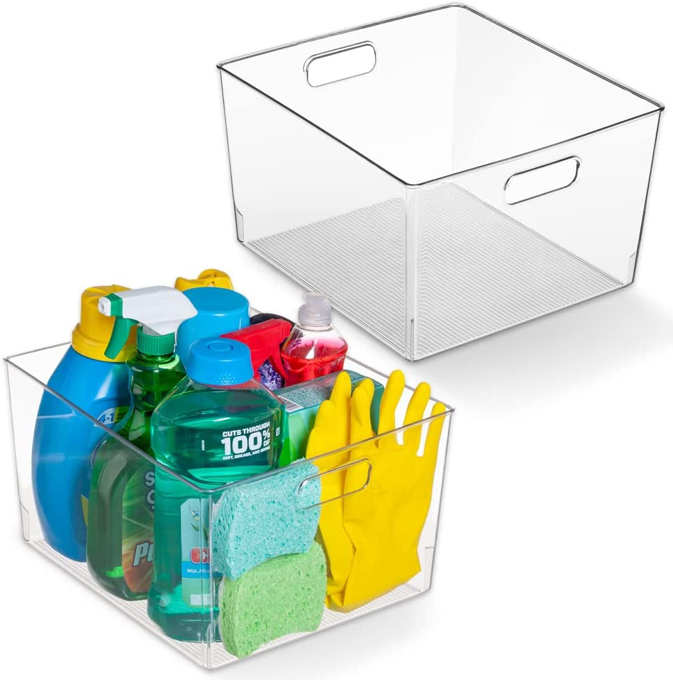 Clear Plastic Storage Bins for Kitchen, Fridge, Pantry, 2 Pack