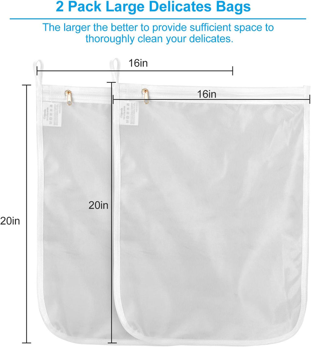 2 Pack Delicates Laundry Bags, Fine Mesh Wash Bag with Hanging Loop