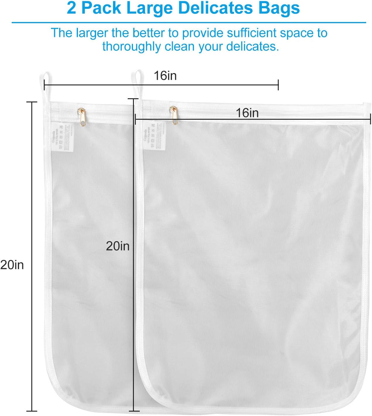 2 Pack Delicates Laundry Bags, Fine Mesh Wash Bag with Hanging Loop