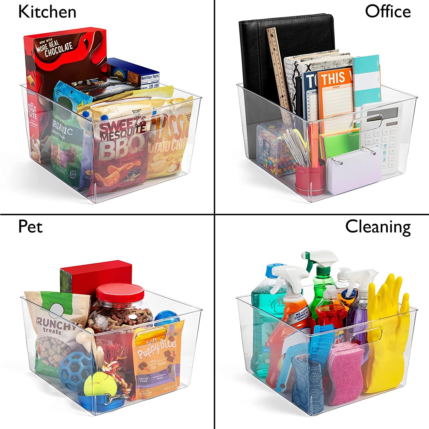 Clear Plastic Storage Bins for Kitchen, Fridge, Pantry, 2 Pack