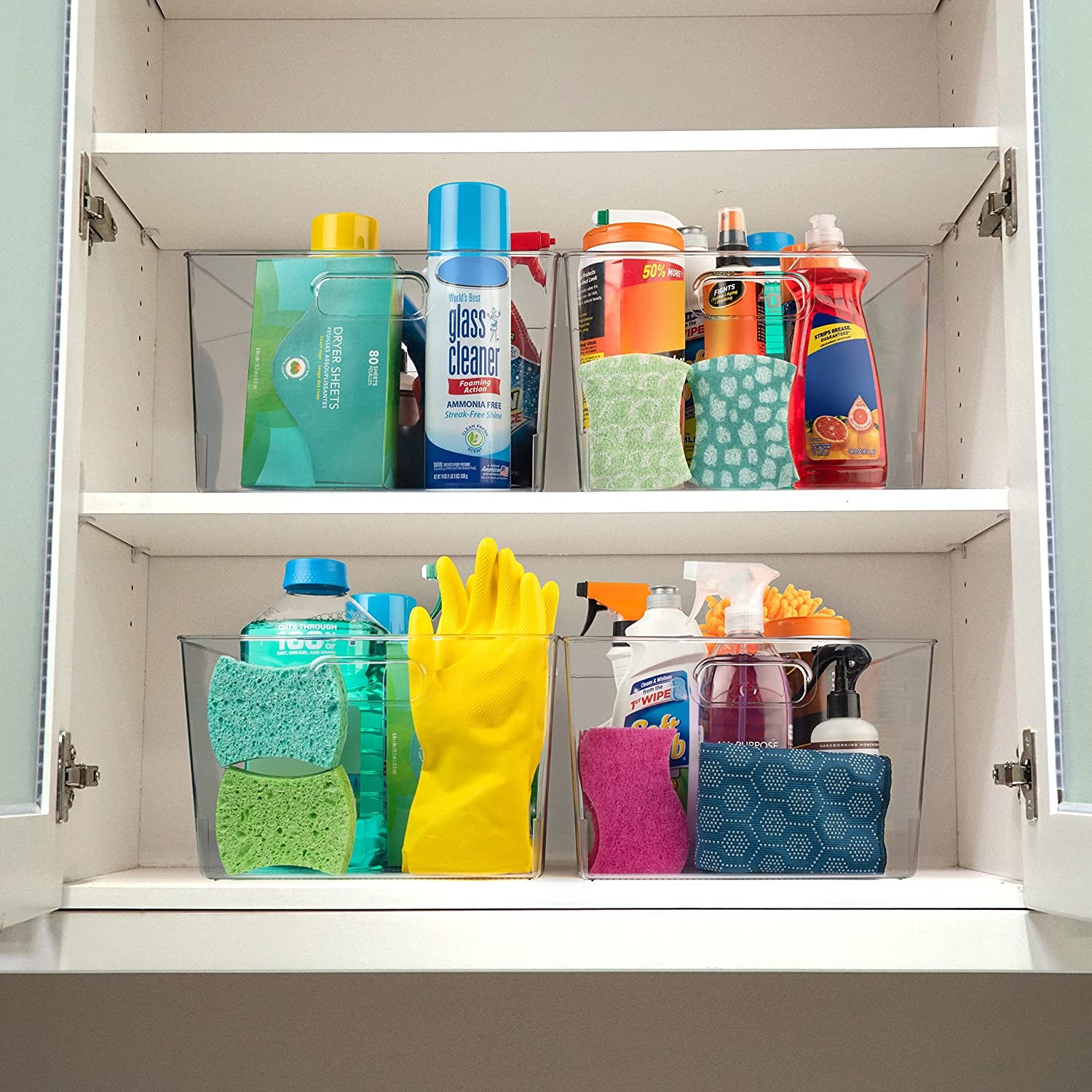 Clear Plastic Storage Bins for Kitchen, Fridge, Pantry, 2 Pack