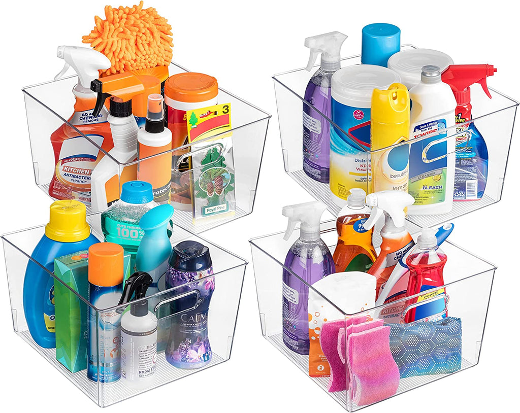 Clear Plastic Storage Bins for Kitchen, Fridge, Pantry, 2 Pack